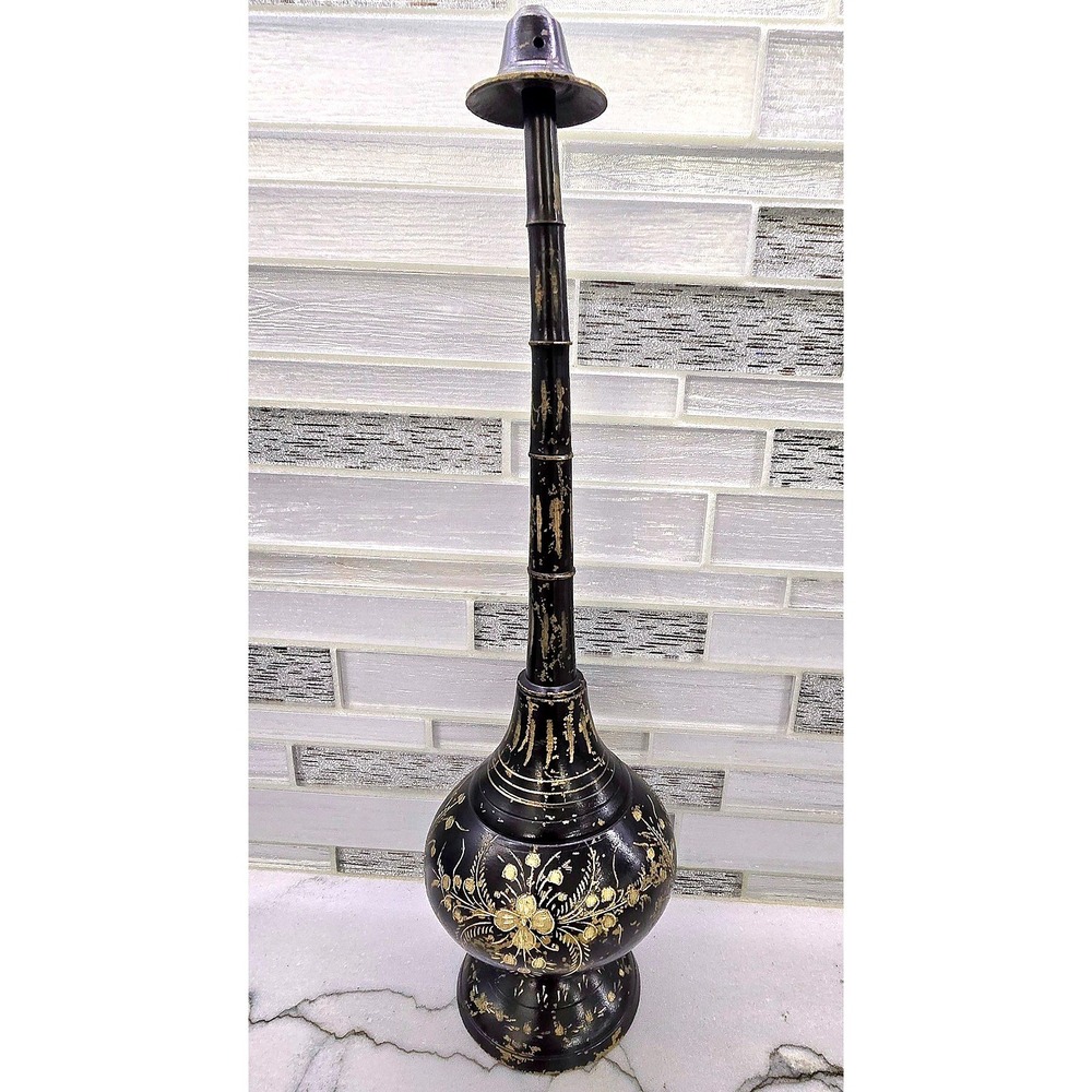 Black and Gold Brass 13 Inches Tall Rose Water Sprinkler/Gulabdan - Picture 1 of 11